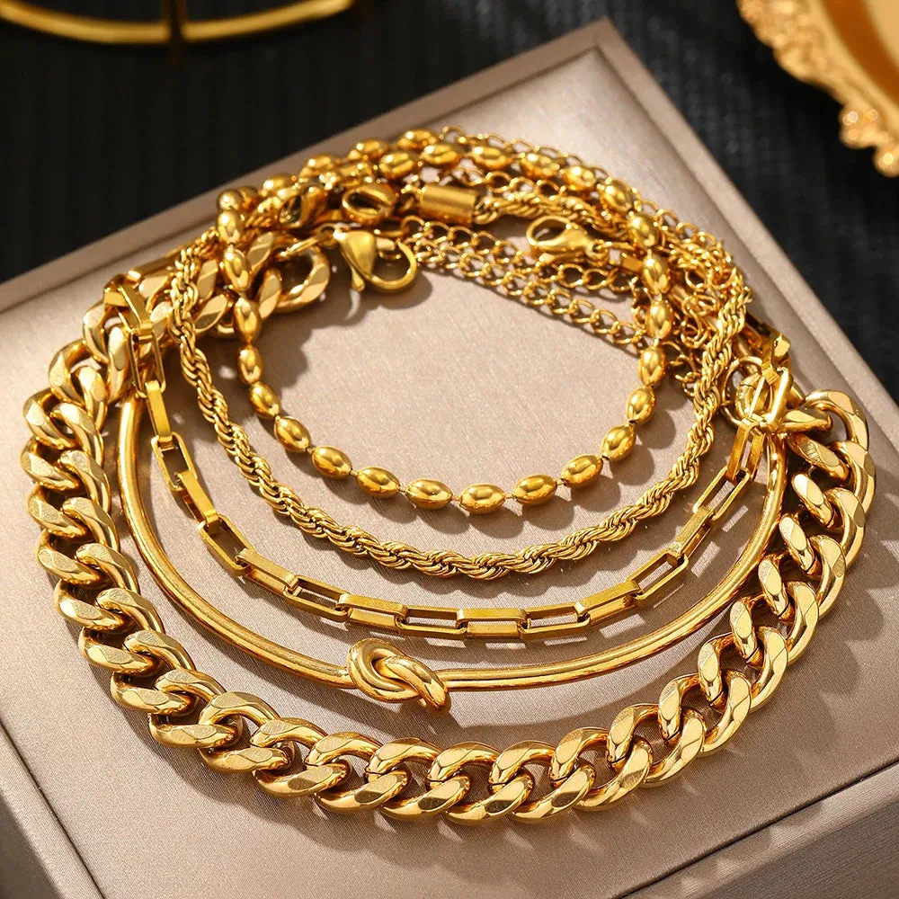 1 - JC - Fashionable Bracelet Set: Stylish stainless steel chains, ideal luxury jewelry gift