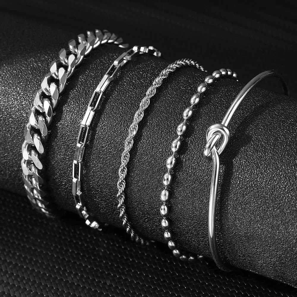 1 - JC - Fashionable Bracelet Set: Stylish stainless steel chains, ideal luxury jewelry gift