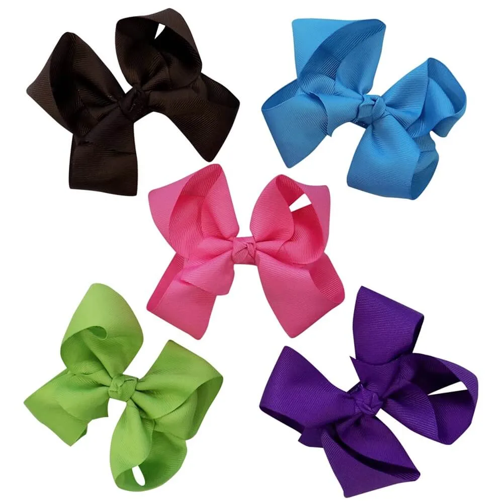 5 Pack of 4.5" Grosgrain Summer Brights Seasonal Colors Girls Hair Bows