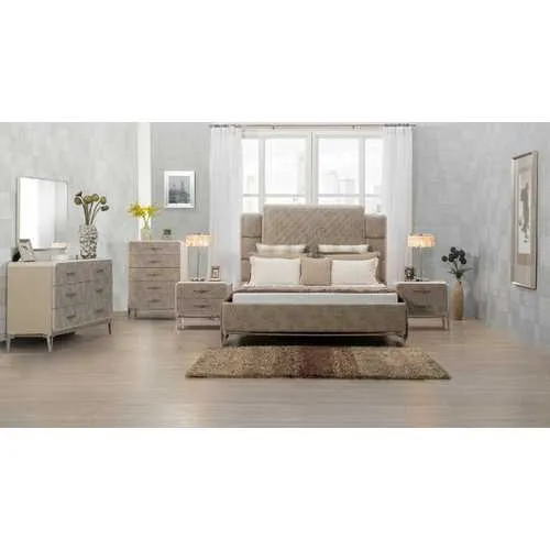 67" X 86" X 65" Vintage Beige PU Wood Upholstered (Bed) Metal Leg Veneer (Melamine) Queen Bed