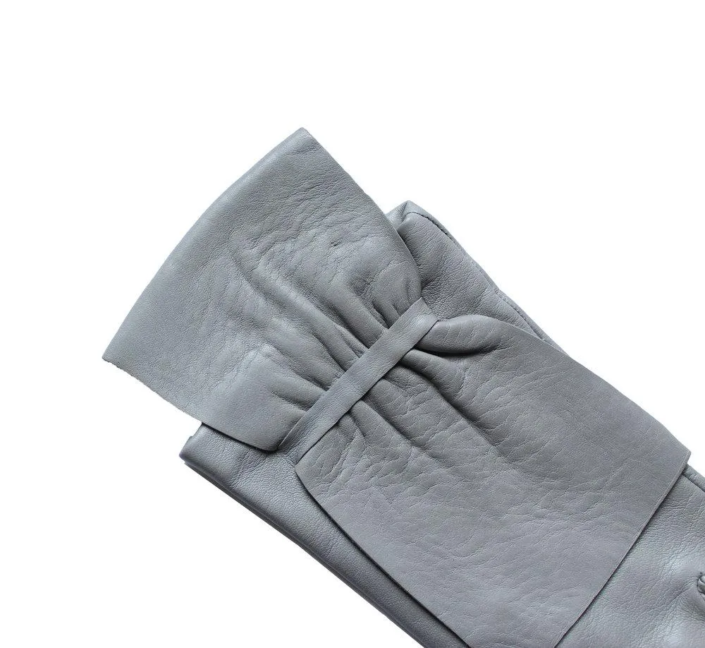 Alabama - Women's Silk Lined Leather Gloves with Bow Detail