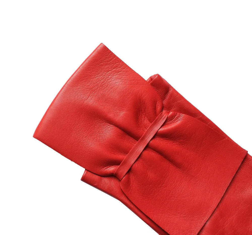 Alabama - Women's Silk Lined Leather Gloves with Bow Detail