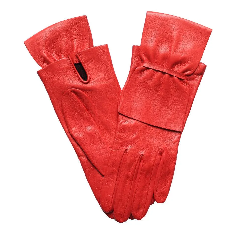 Alabama - Women's Silk Lined Leather Gloves with Bow Detail