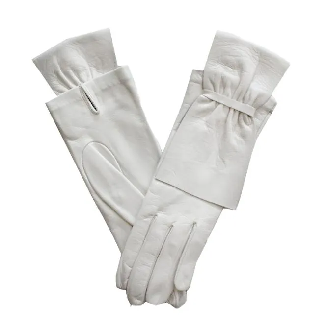 Alabama - Women's Silk Lined Leather Gloves with Bow Detail