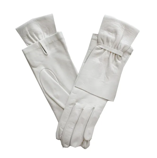 Alabama - Women's Silk Lined Leather Gloves with Bow Detail