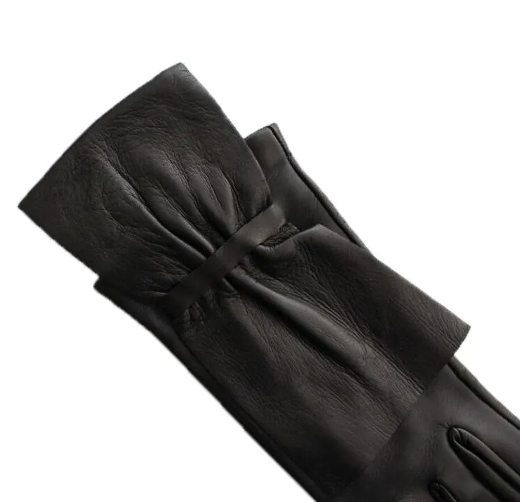 Alabama - Women's Silk Lined Leather Gloves with Bow Detail