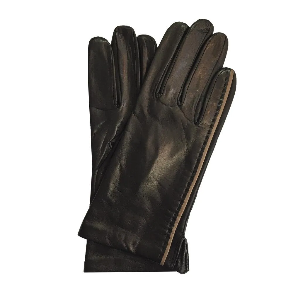 Alexandra - Women's Silk Lined Leather Gloves with Stripe