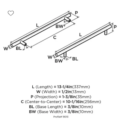 Amerock Bar Pull 10-1/16" (256mm) Center to Center Bar Pull BP19013SS