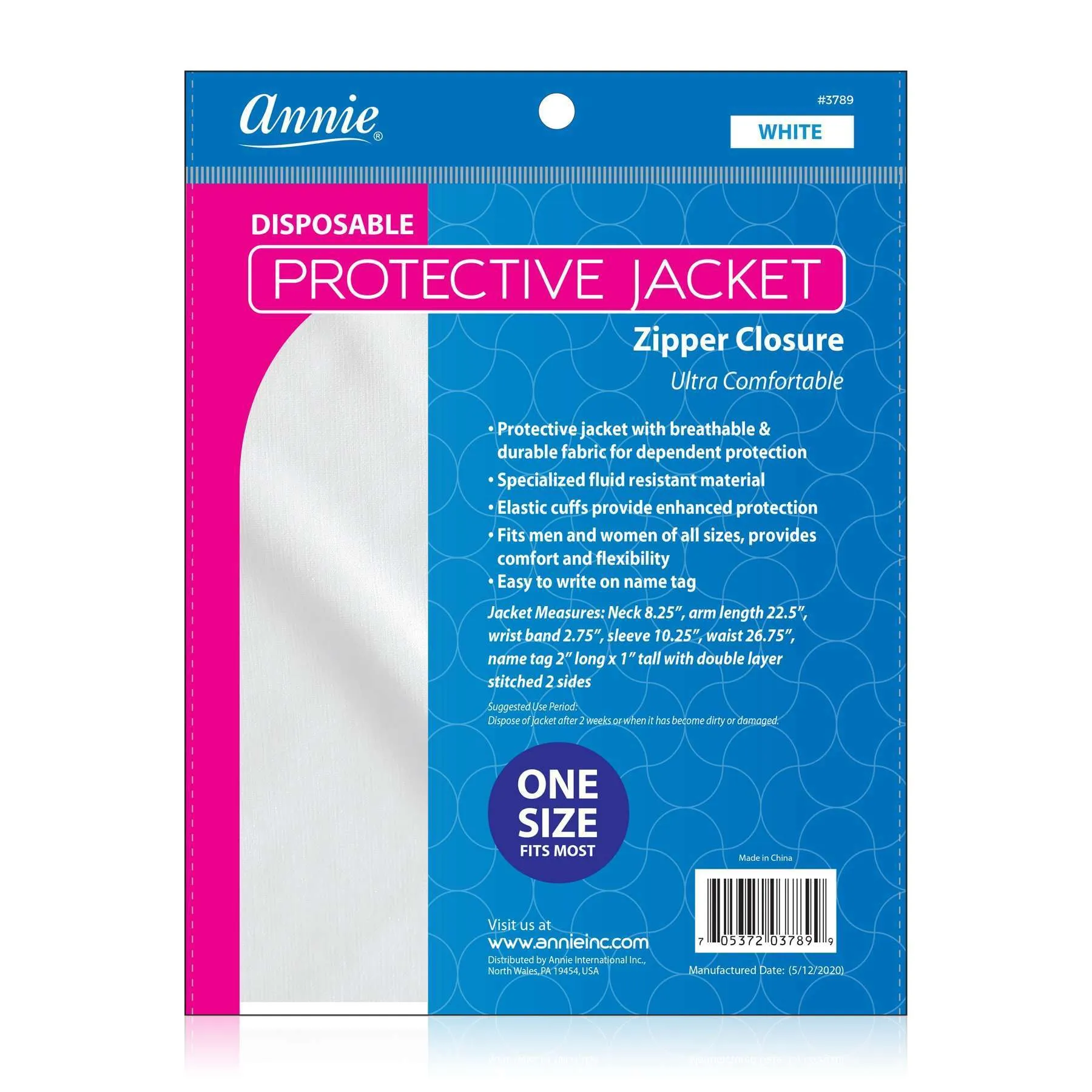 Annie Disposable Protective Jacket w Zipper