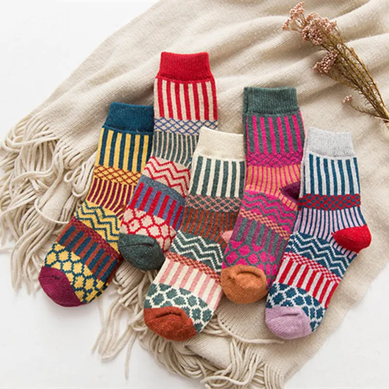 Autumn and Winter Thick Retro Colorful Socks