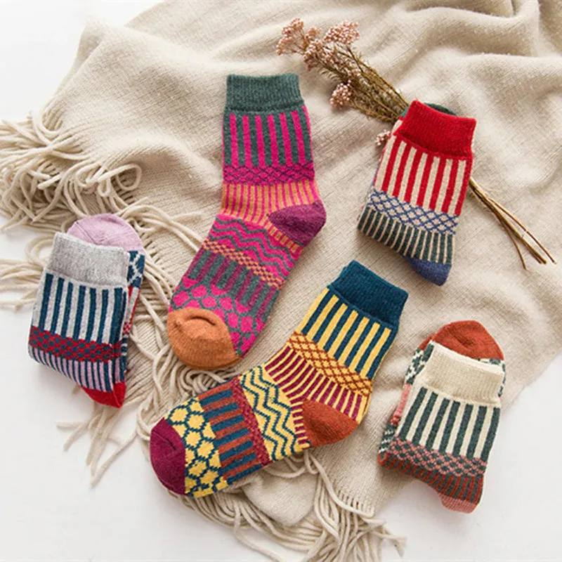 Autumn and Winter Thick Retro Colorful Socks