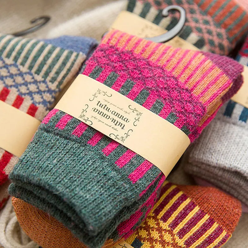 Autumn and Winter Thick Retro Colorful Socks