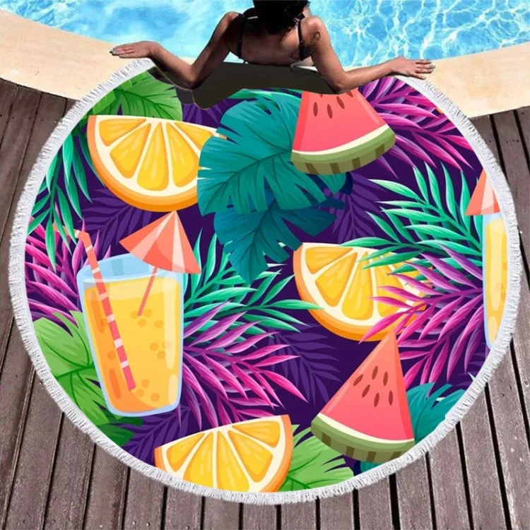 BL005 Microfiber and Fringed Soft Comfortable Circular Print Beach Towel