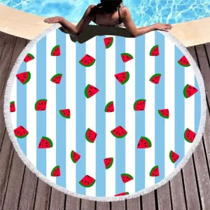 BL008 Microfiber and Fringed Soft Comfortable Circular Print Beach Towel