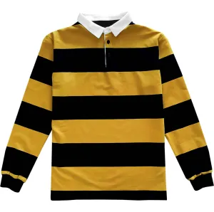 Black and Yellow Comfortable Stretch Striped Mens Rugby Shirt