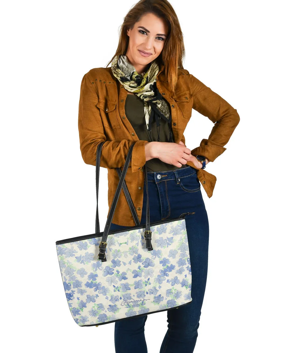 Blu&White Watercolor Floral Large Tote Bag