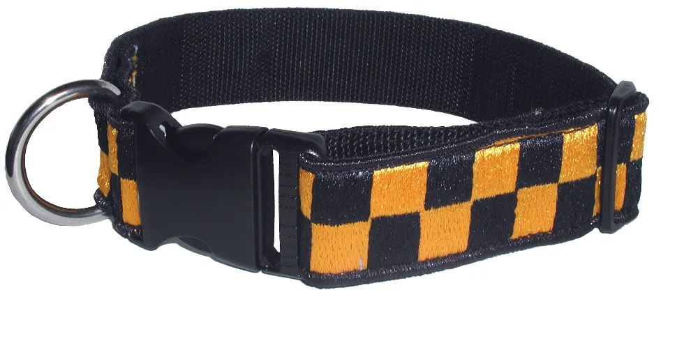 Boston Leather 1-1/2" K-9 Navy & Gold Nylon Collar