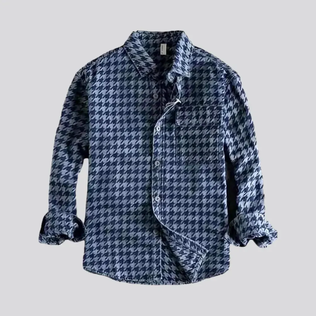 Casual plaid men's jean shirt