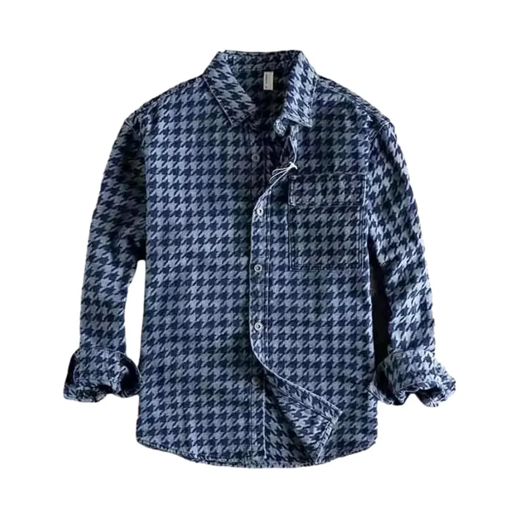 Casual plaid men's jean shirt