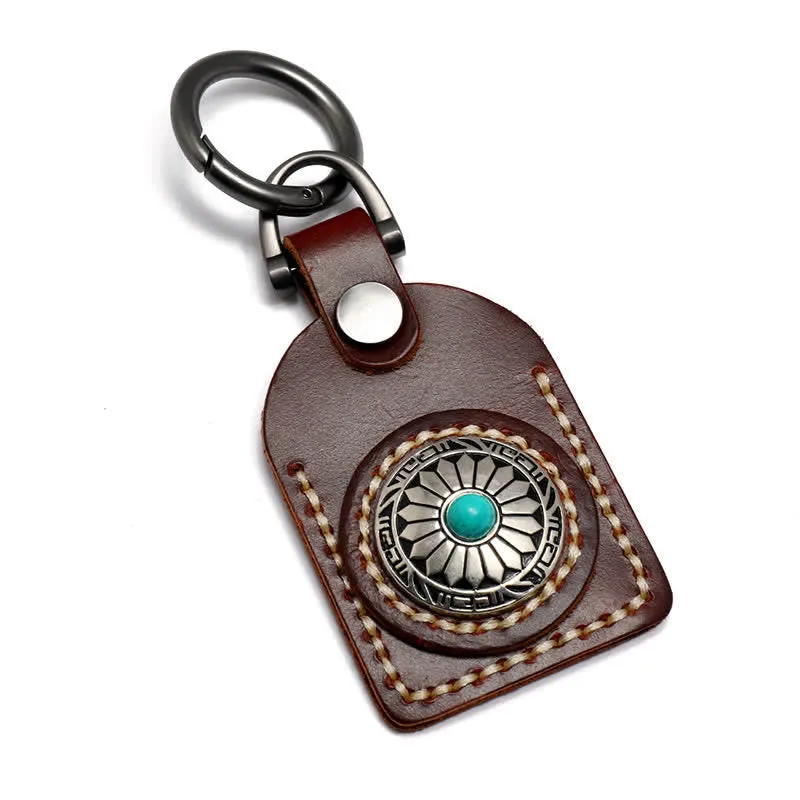 Charming Boho Flower Turquoise Leather Keychain