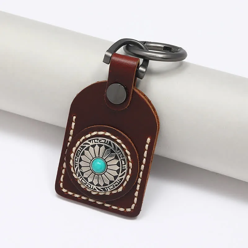 Charming Boho Flower Turquoise Leather Keychain