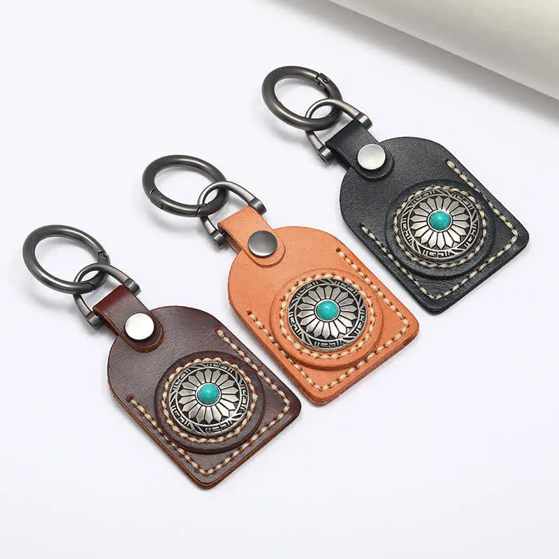 Charming Boho Flower Turquoise Leather Keychain