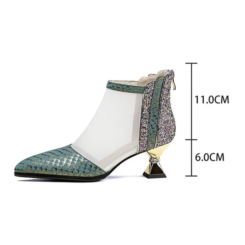 Chic Exotic Mesh Pointed Toe Heeled Boots