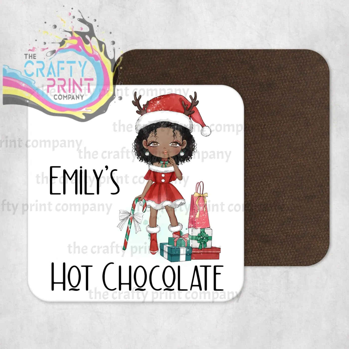 Christmas Ready Girl Personalised Coaster