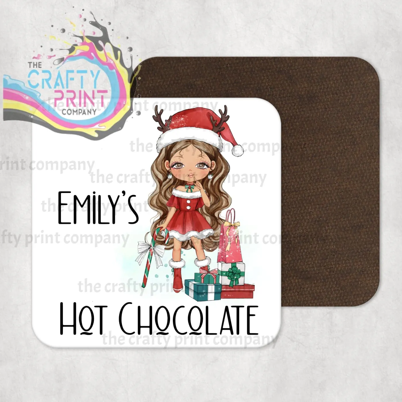 Christmas Ready Girl Personalised Coaster