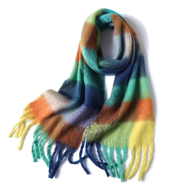 Colorful Plaid Warm Scarves with Chic Tassel