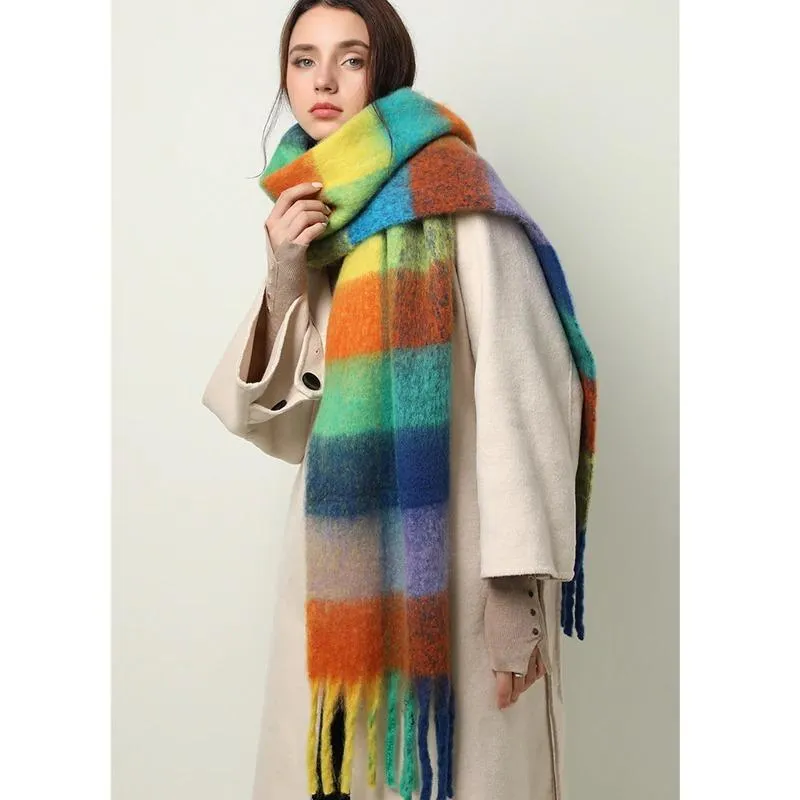 Colorful Plaid Warm Scarves with Chic Tassel