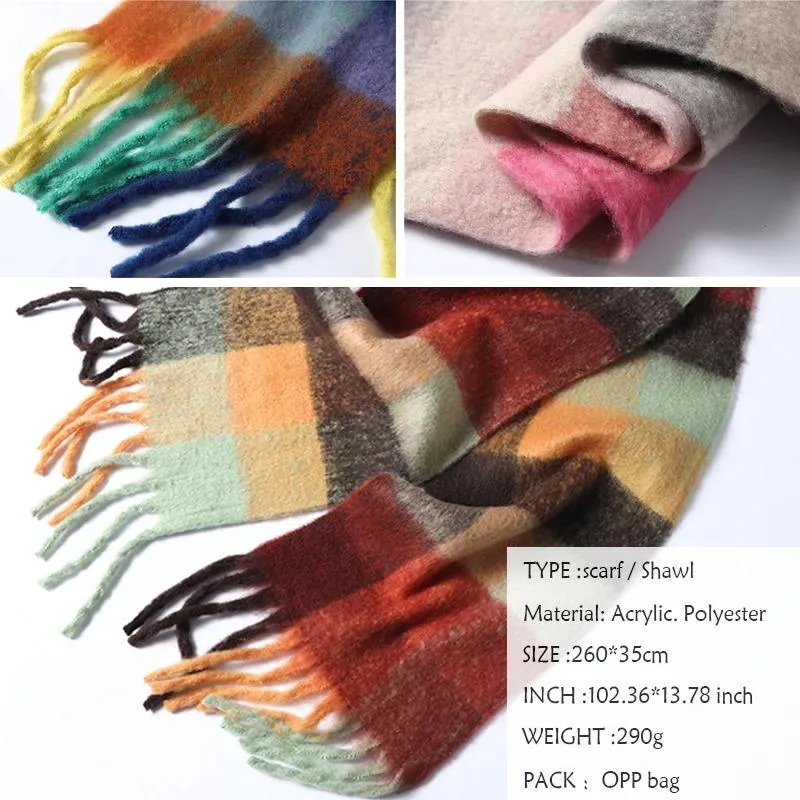 Colorful Plaid Warm Scarves with Chic Tassel