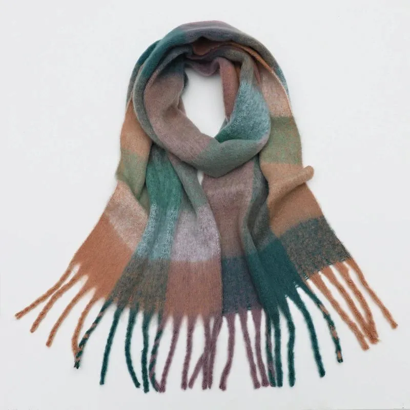 Colorful Plaid Warm Scarves with Chic Tassel