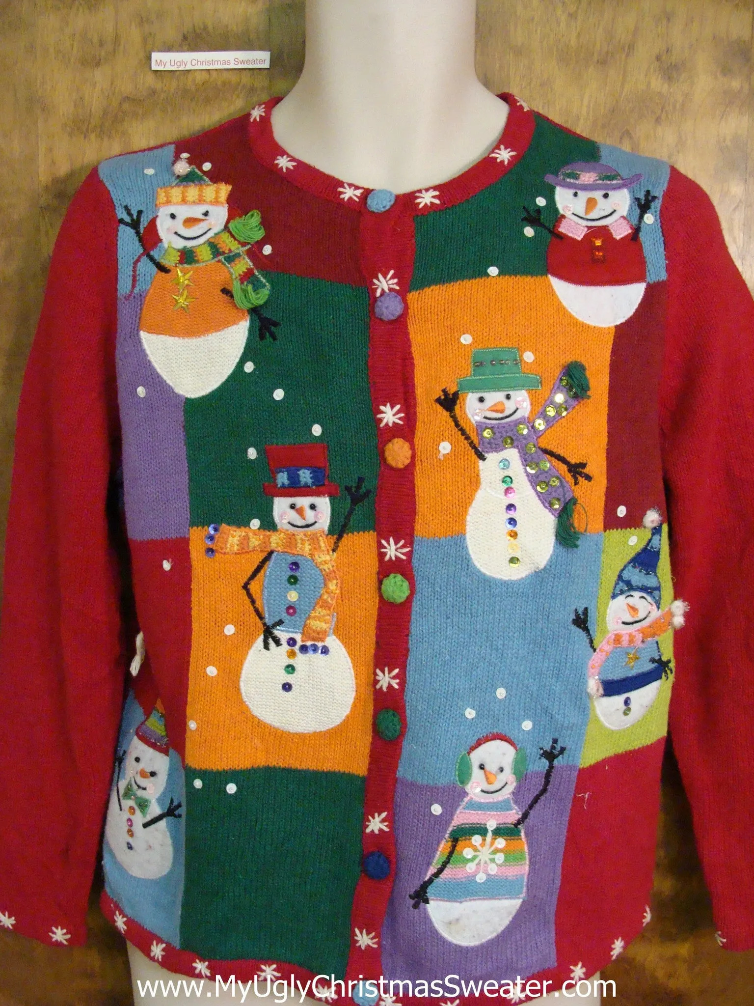 Colorful Snowman Themed Corny Cheesy Christmas Sweater