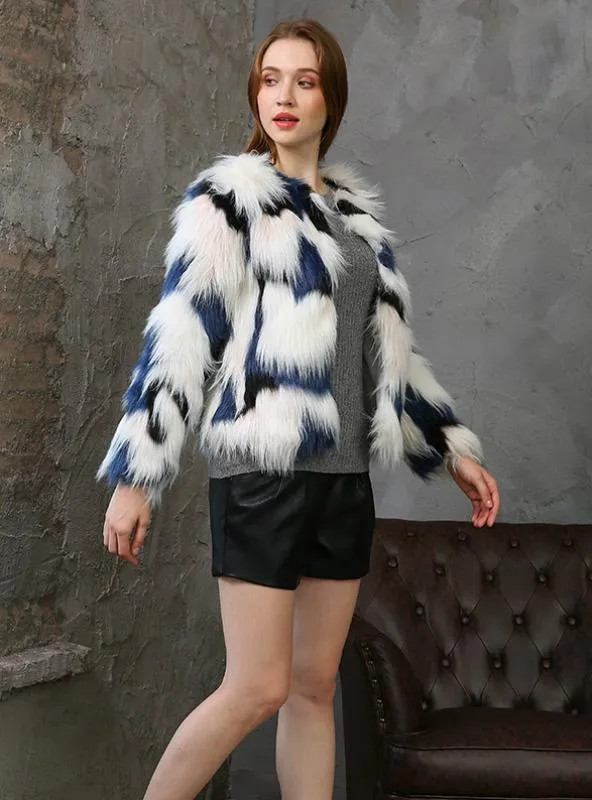 Colorful Thickened Round Neck Winter Fur Coat