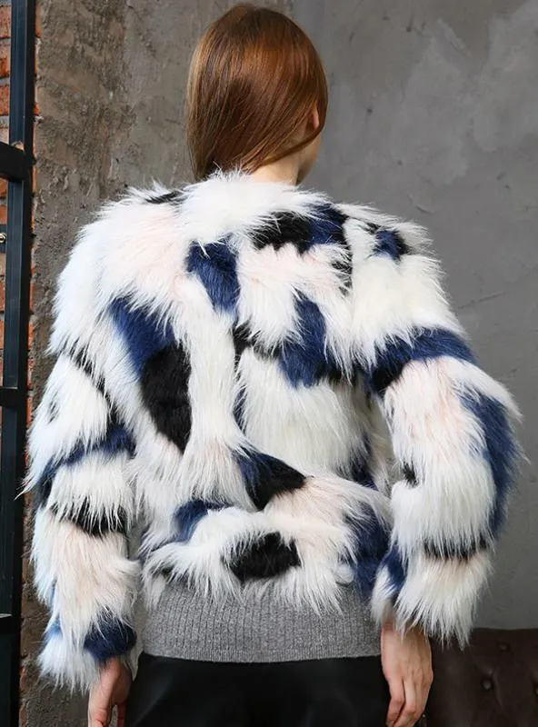 Colorful Thickened Round Neck Winter Fur Coat