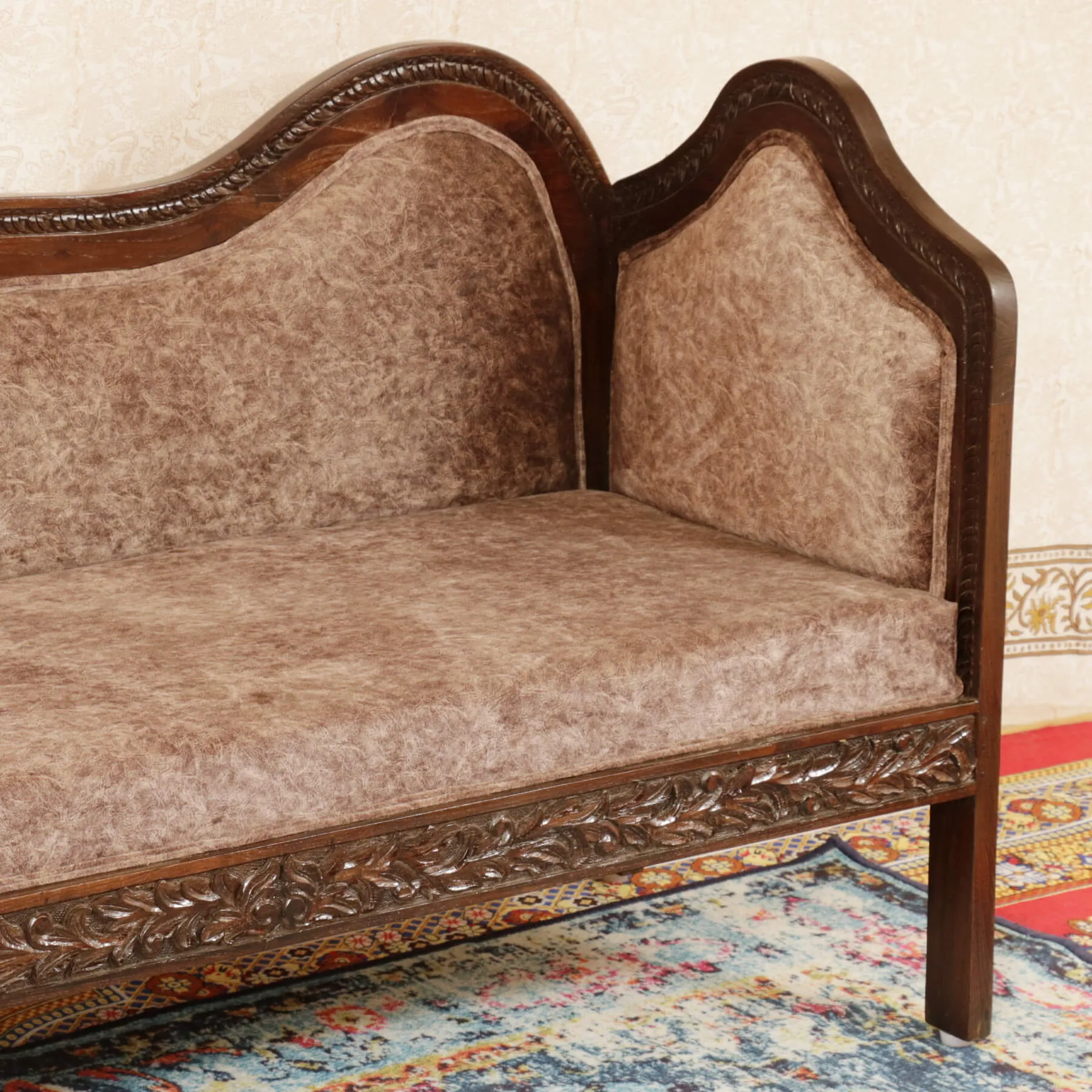 Comfortable Wood Curvy Three Seater Sofa