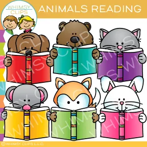 Cute and Colorful Animals Reading Clip Art