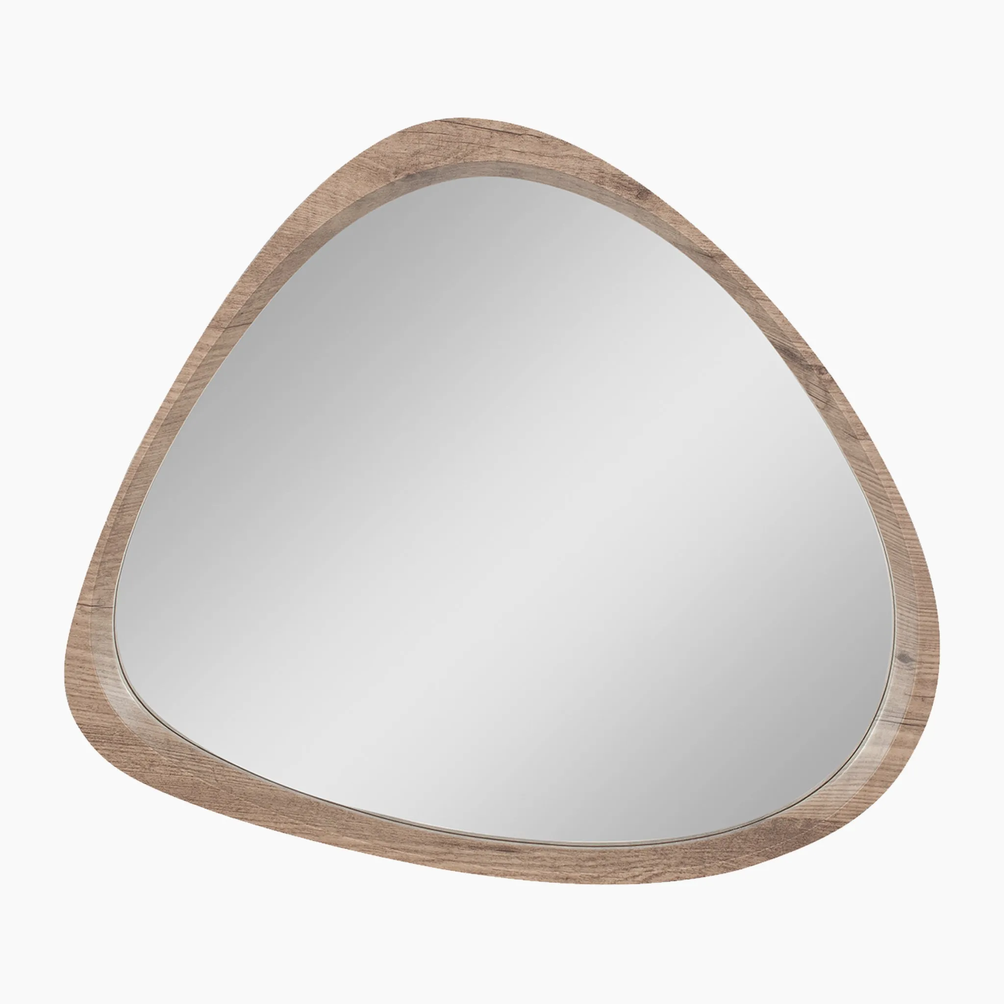 Dark Wood Veneer Curved Wall Mirror