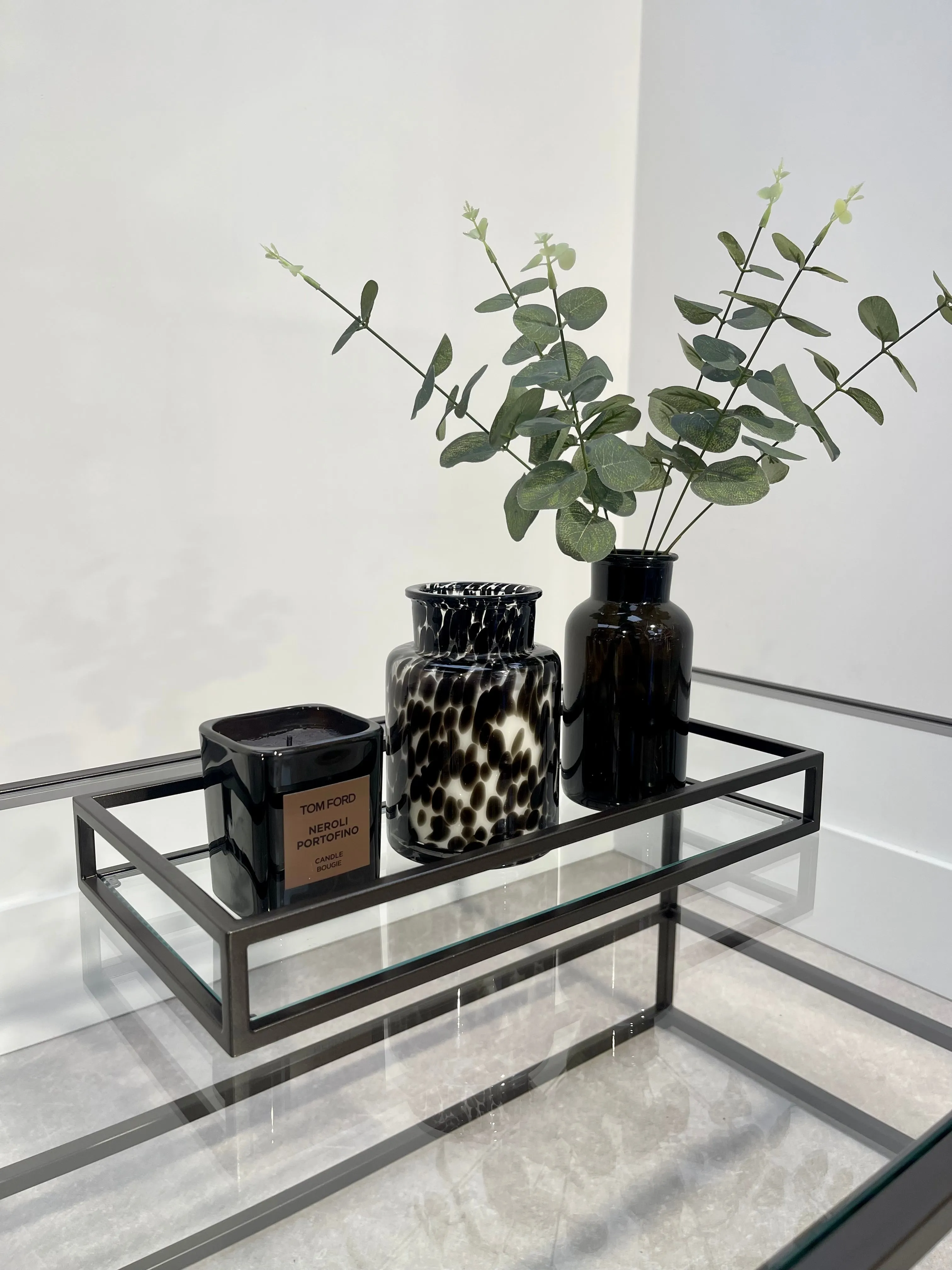 Decorative Tray Metal Glass - Dark Bronze