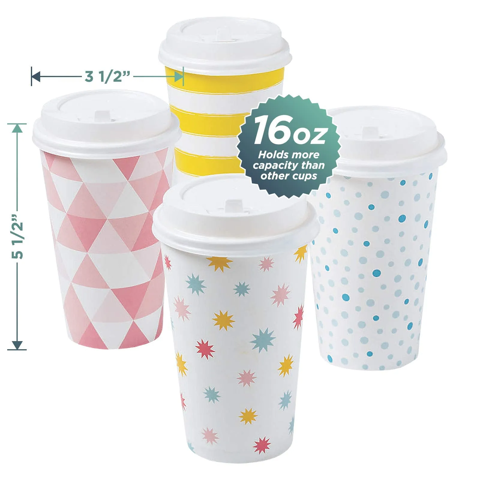 Disposable Coffee or Hot Chocolate Cups - Buffalo Plaid (Cute Color Pop Patterns Insulated Travel Cups, 12-ct with Lids and Blank Kraft Sleeves)