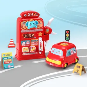 Durable Plastic Pretend Gas Station Playset with Lights - Keezi