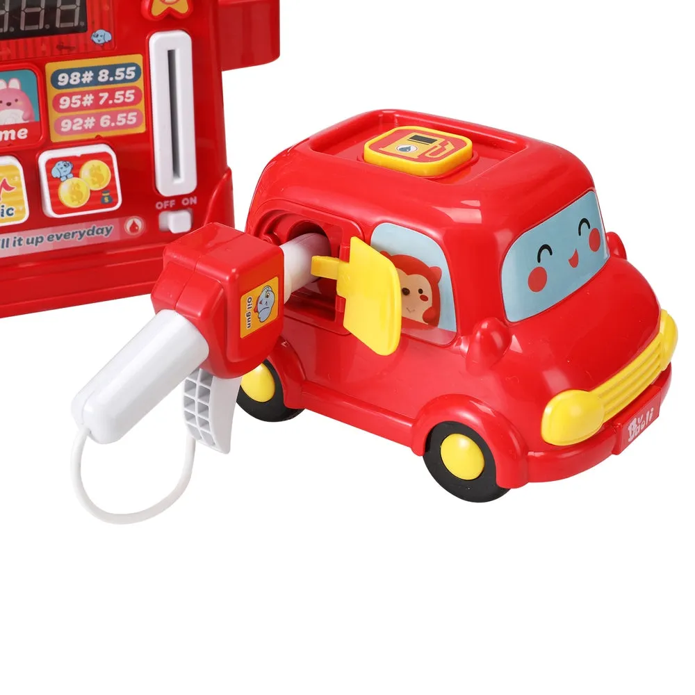 Durable Plastic Pretend Gas Station Playset with Lights - Keezi