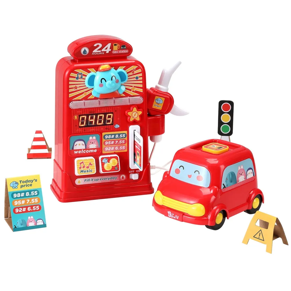 Durable Plastic Pretend Gas Station Playset with Lights - Keezi