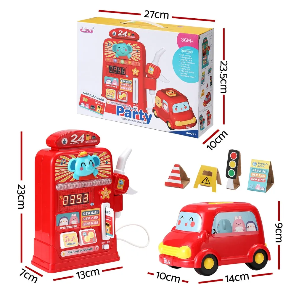 Durable Plastic Pretend Gas Station Playset with Lights - Keezi