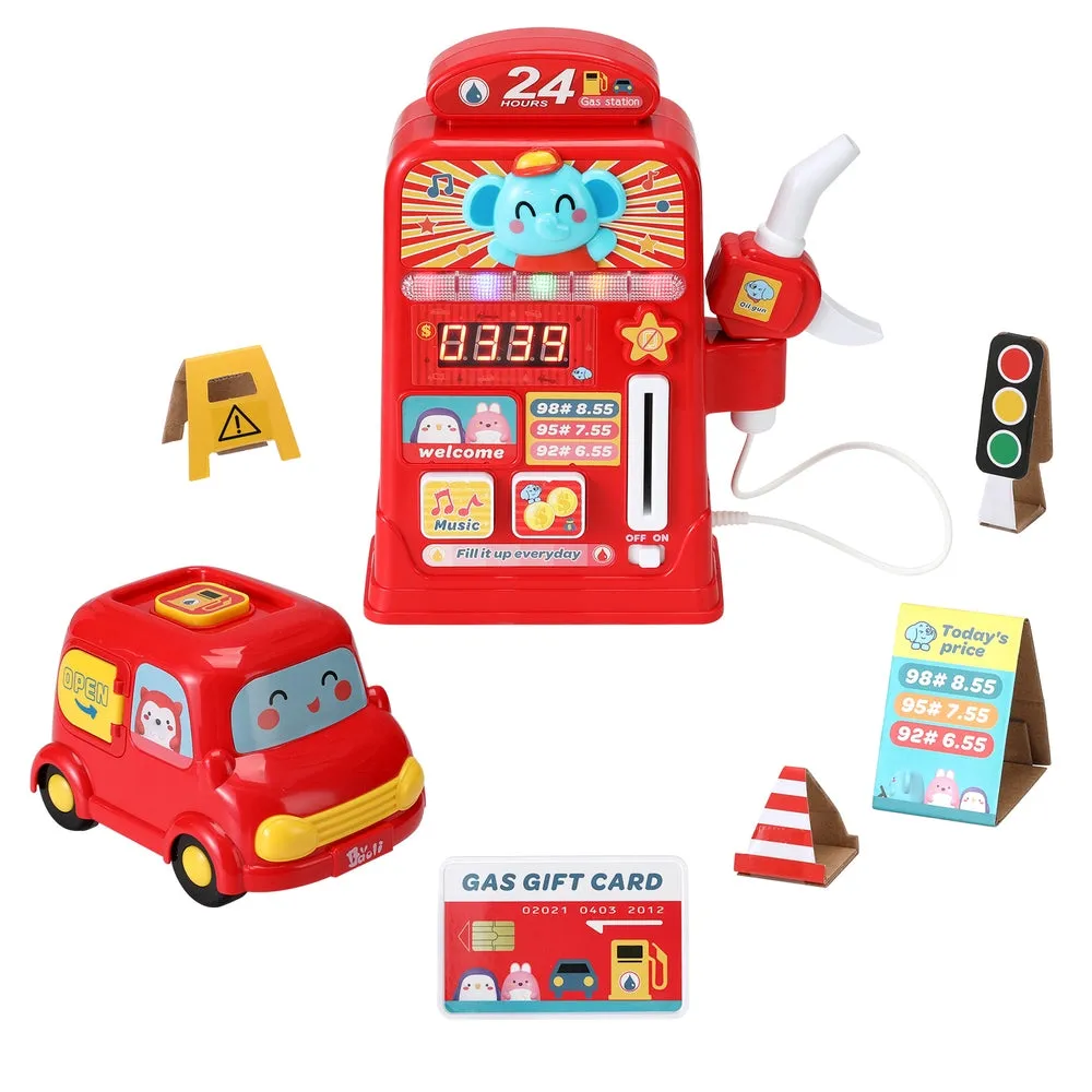 Durable Plastic Pretend Gas Station Playset with Lights - Keezi