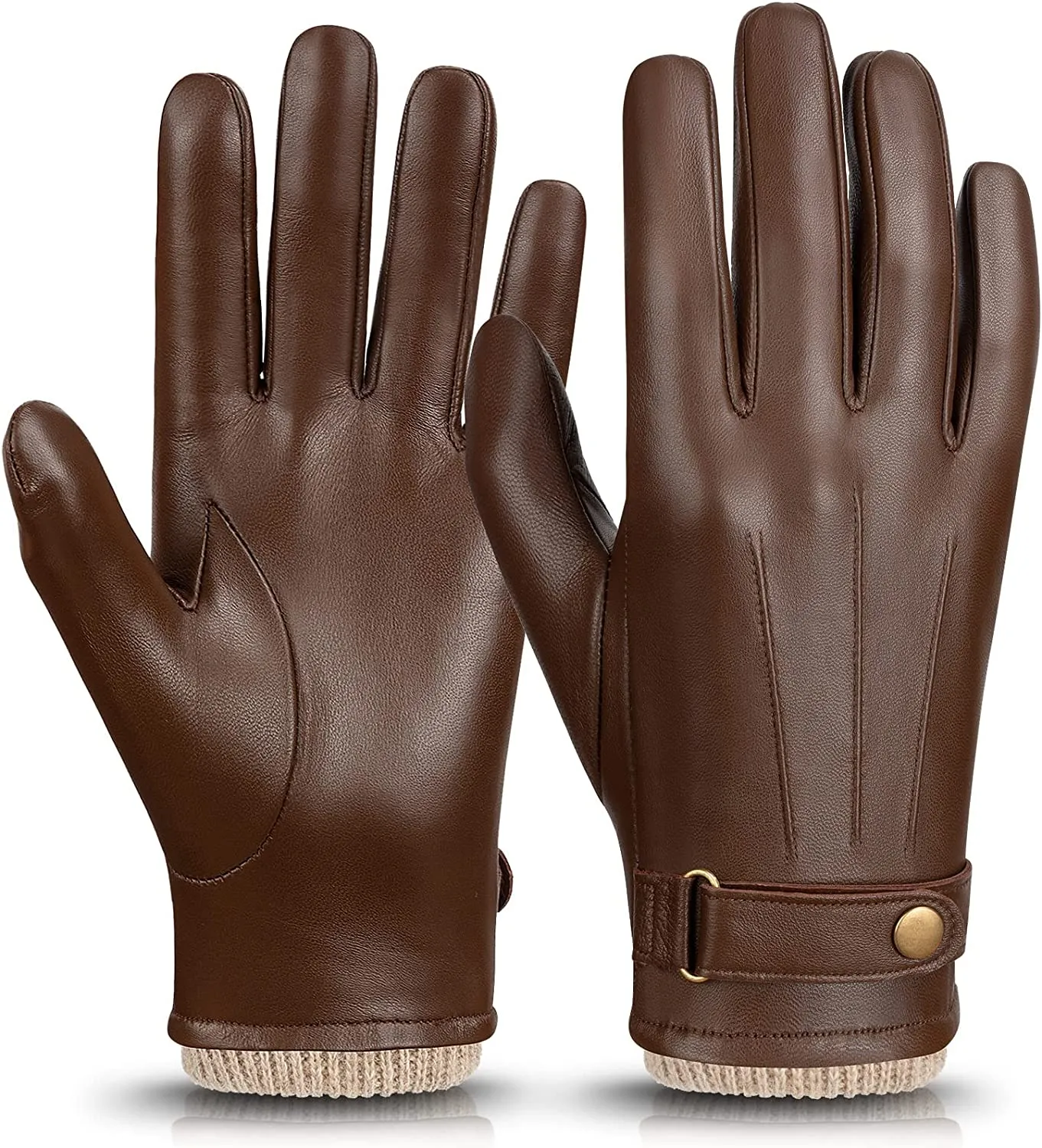 Fashion Brown Nappa Leather Warm Cashmere Glove