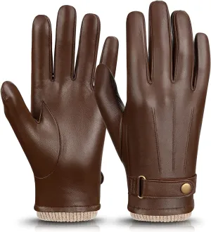 Fashion Brown Nappa Leather Warm Cashmere Glove