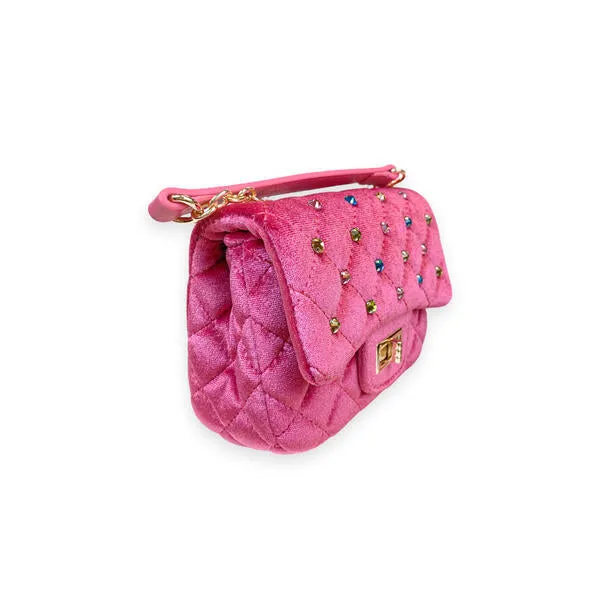 Fuchsia Colorful Gems Velvet Quilted Purse