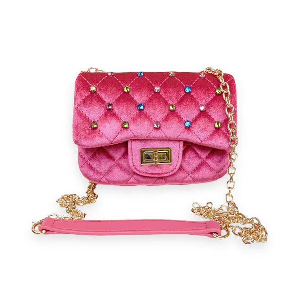 Fuchsia Colorful Gems Velvet Quilted Purse